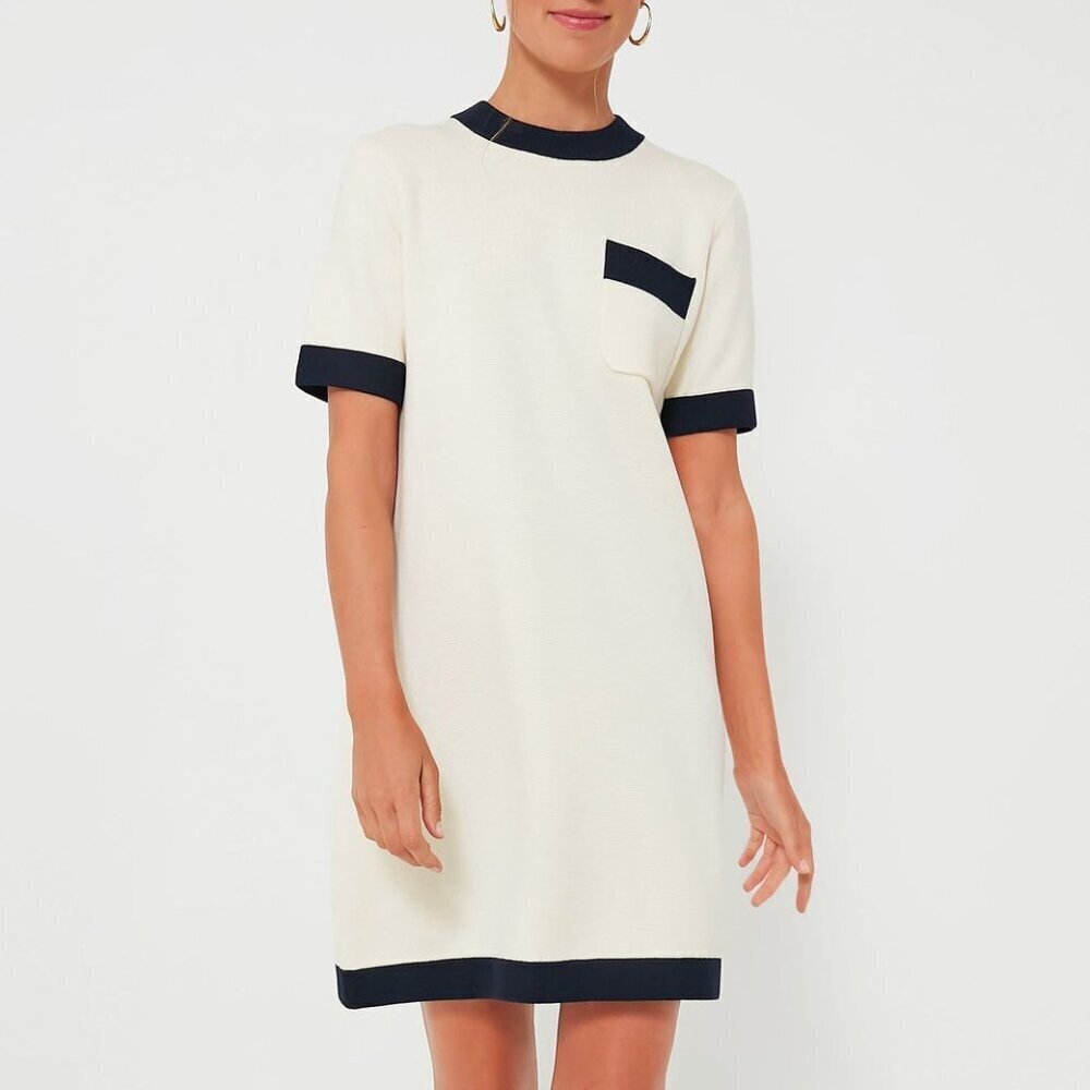 New Tuckernuck Merritt Knit Contrast Trim Mini Dress Ivory Navy XS